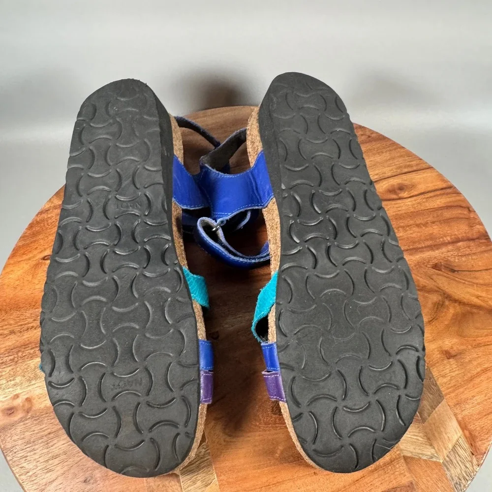 Naot Women 11 Blue Purple Teal Leather Strappy Cork Platform Sandals EU 42